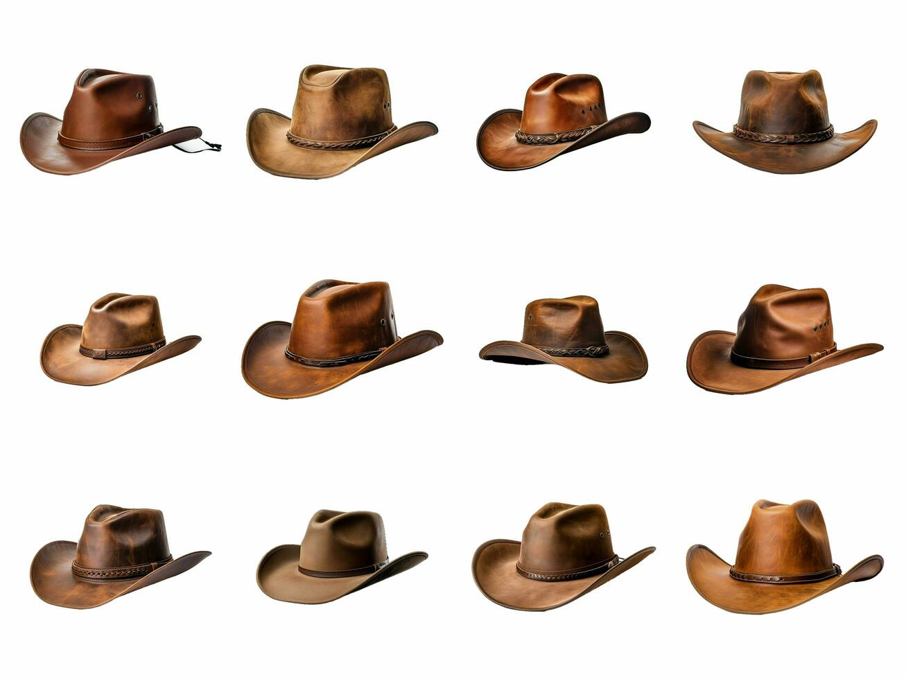 AI generated cowboy hat collection isolated on white background photo