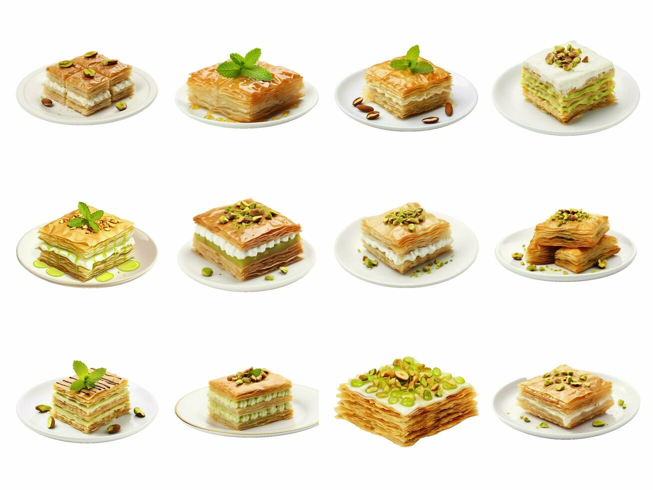 AI generated turkish baklava collection isolated on white background. photo