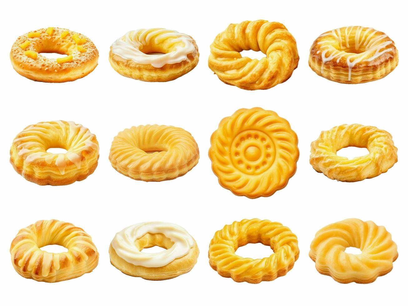 AI generated butter biscuit collection isolated on white background photo