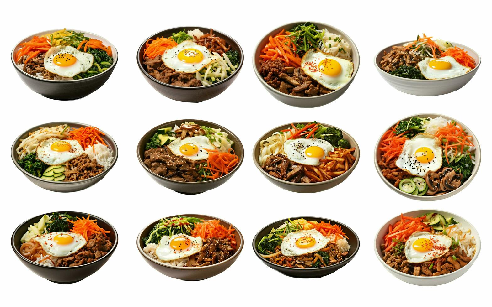 AI generated Bibimbap collection isolated on white background photo