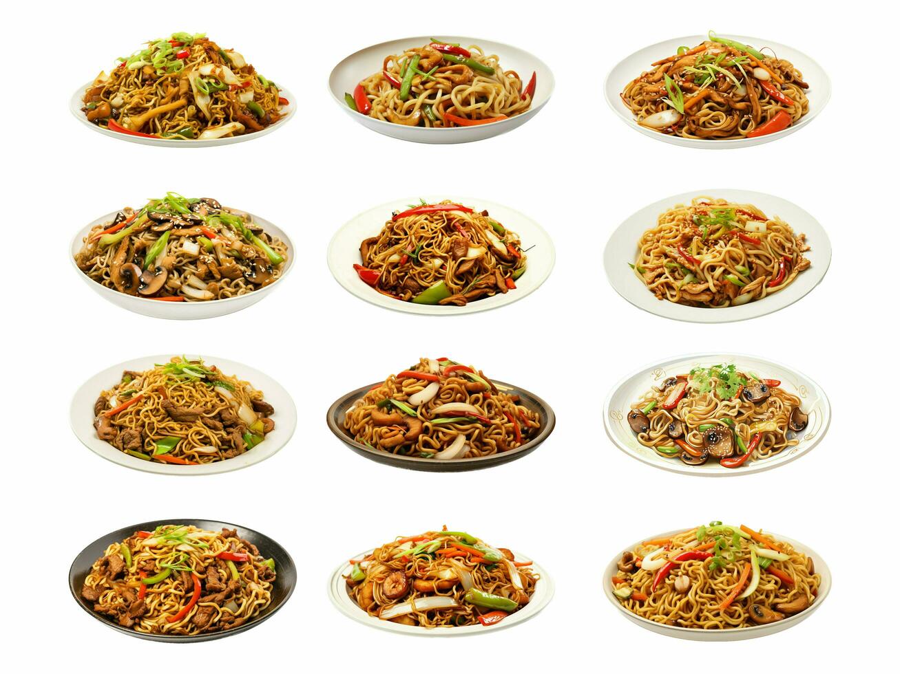 AI generated Yakisoba collection isolated on white background photo