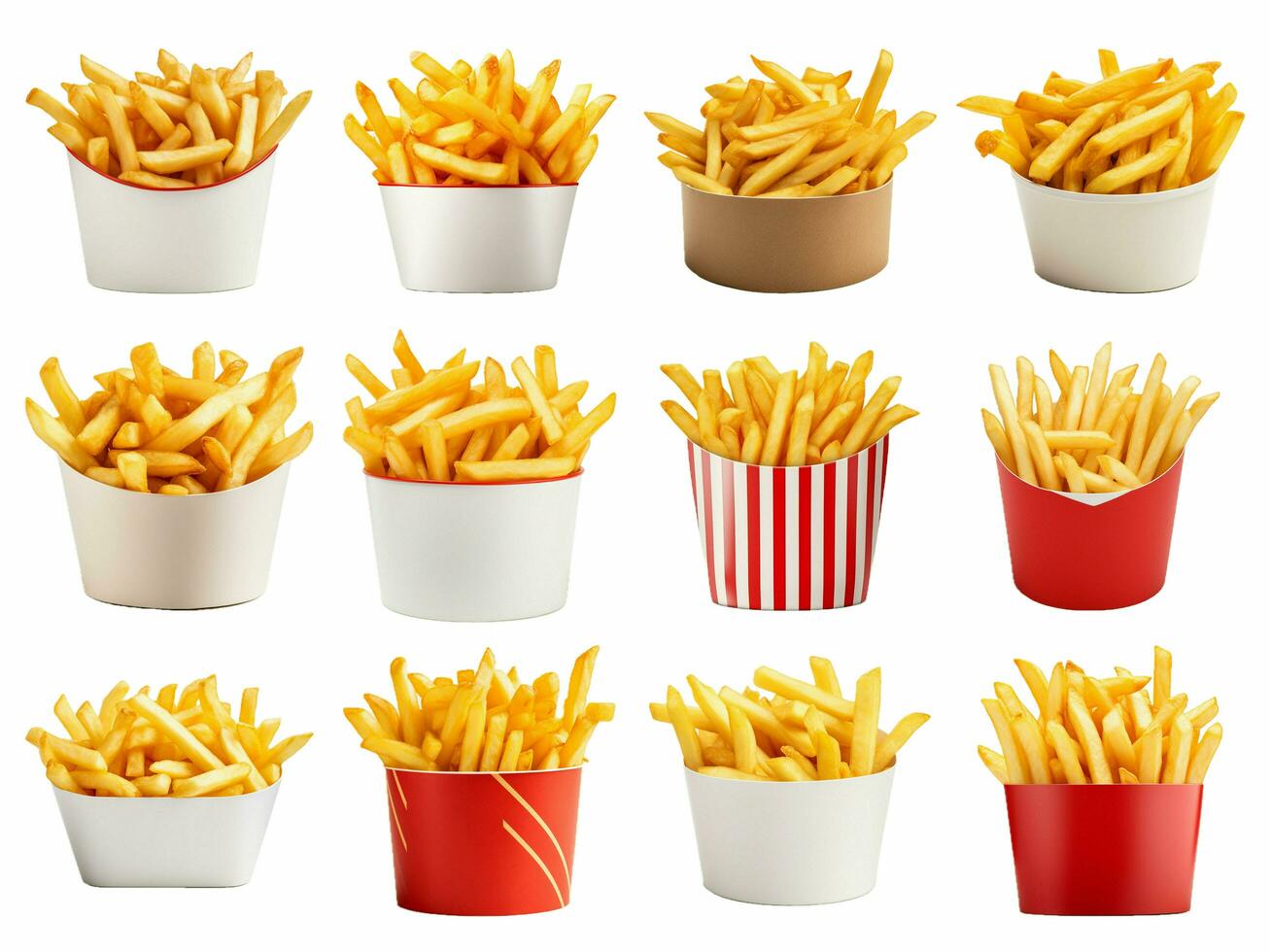 AI generated french fries collection isolated on white background photo