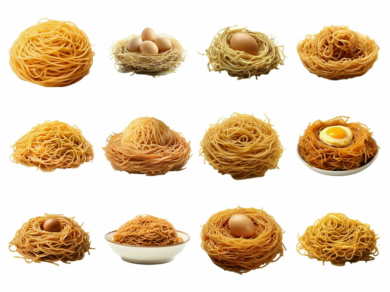 AI generated Spaghetti nest collection isolated on white background photo