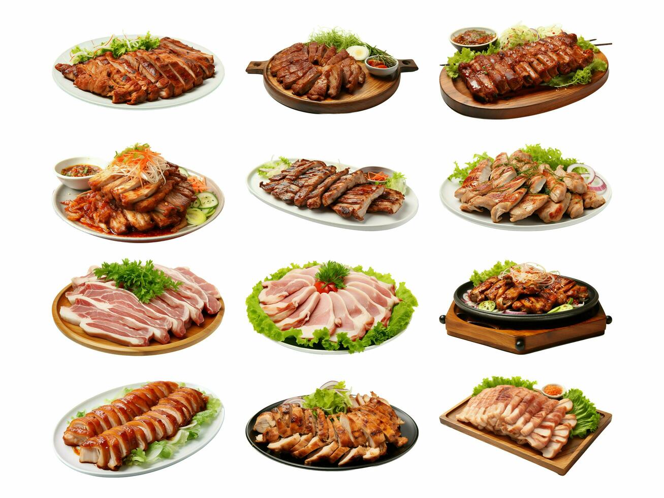 AI generated Samgyeopsal collection isolated on white background photo