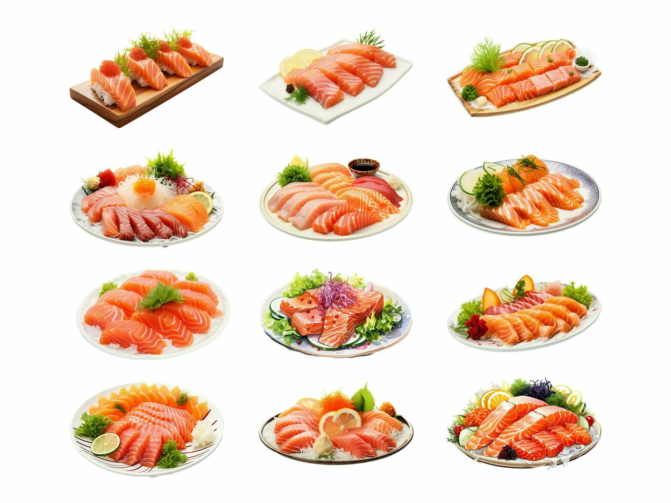 AI generated Sashimi collection isolated on white background photo