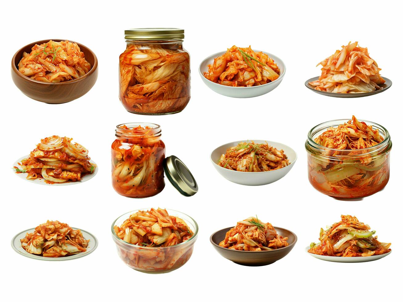 AI generated Kimchi collection isolated on white background photo