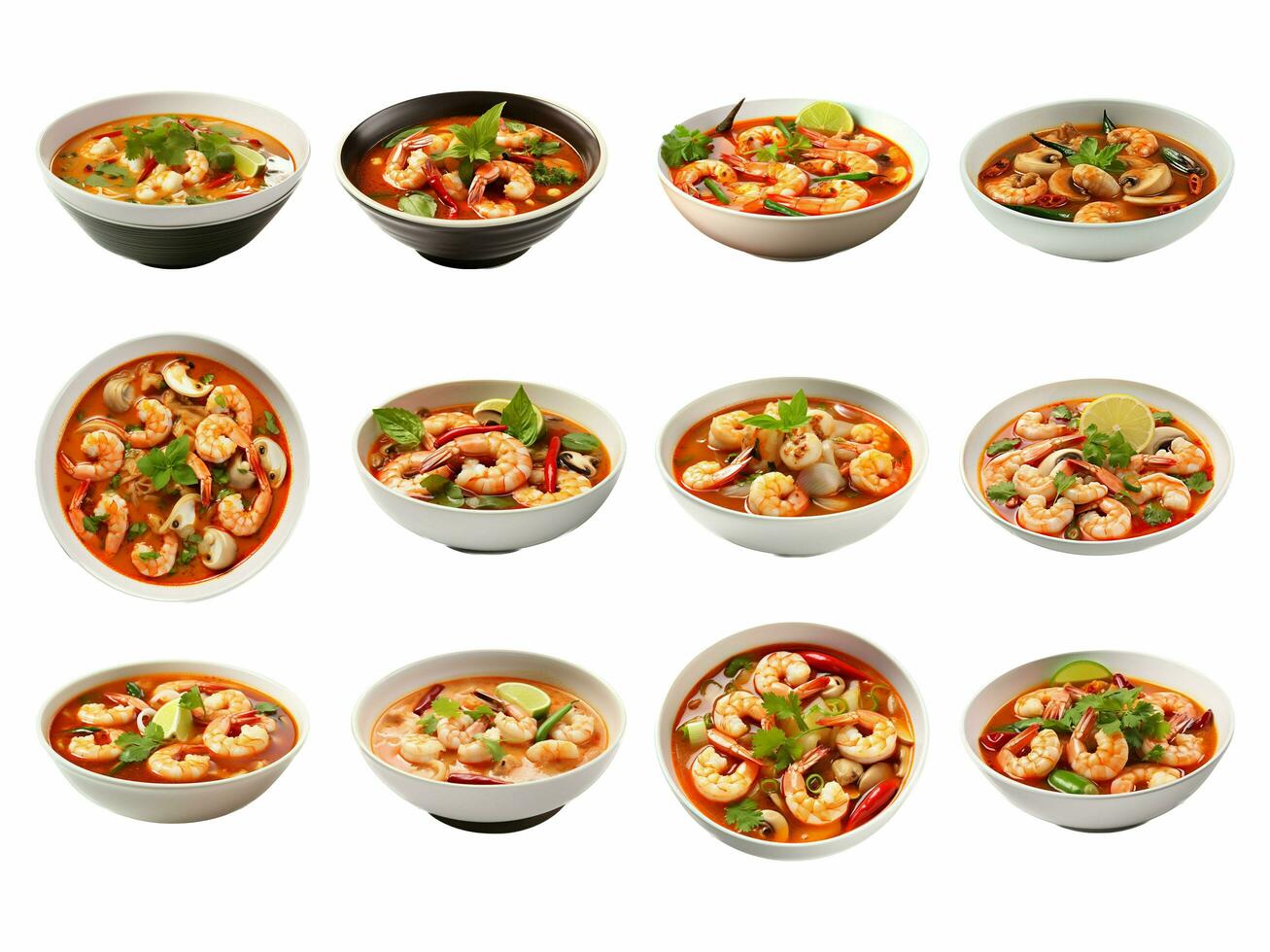 AI generated Tom yum goong collection isolated on white background photo