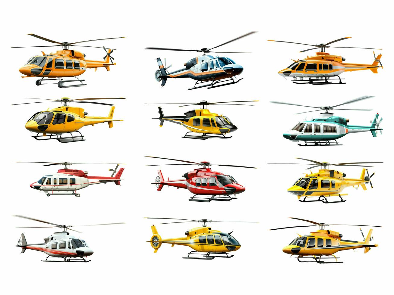 Helicopter collection isolated on white background with AI generated. photo