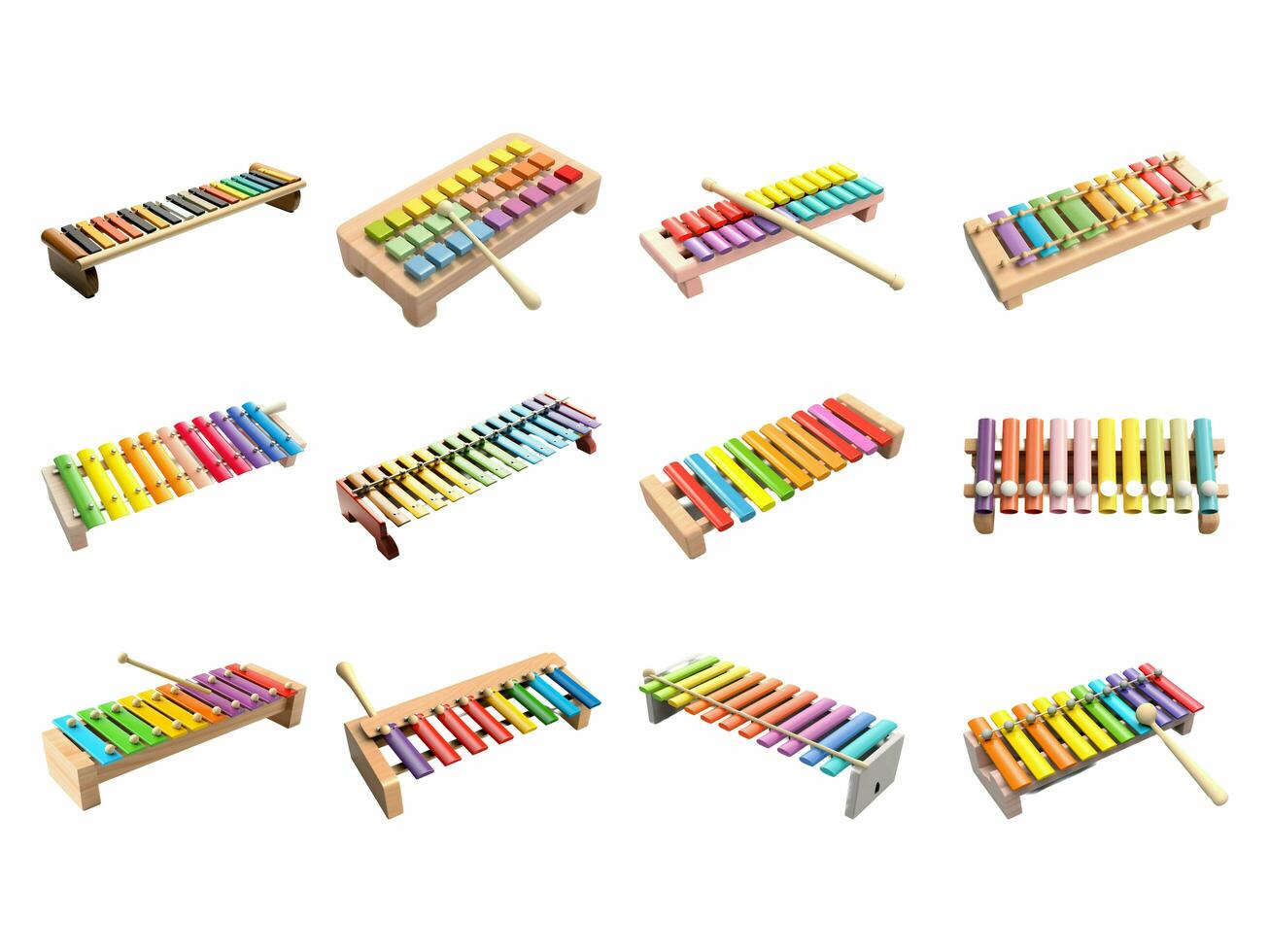 Xylophone collection isolated on white background with AI generated. photo