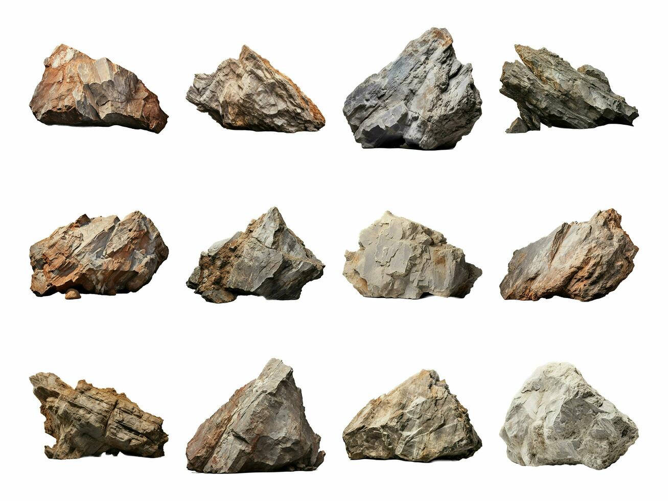 obsidian rock collection isolated on white background with AI generated. photo