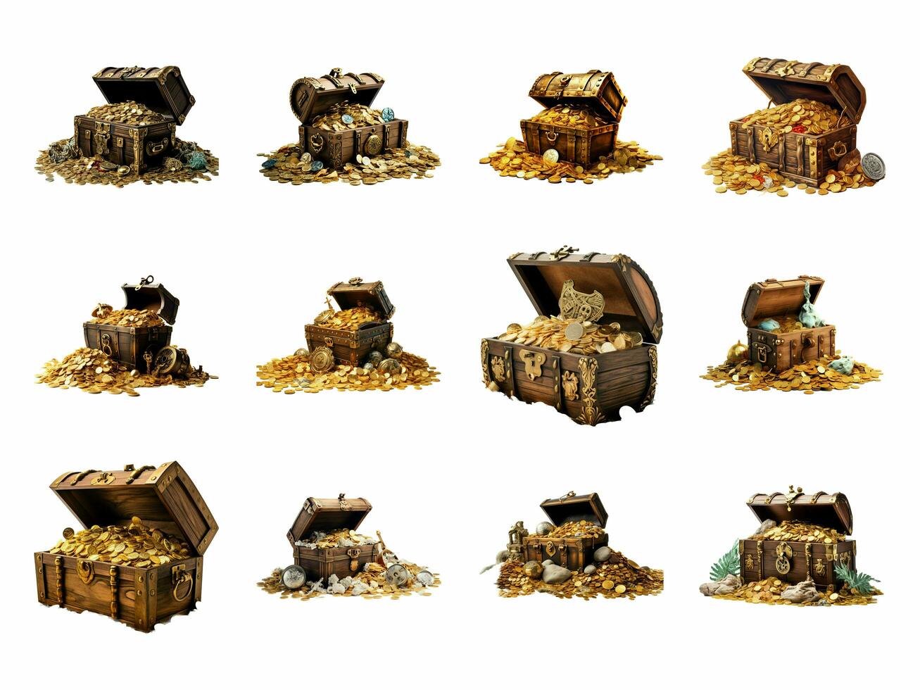 Treasure collection isolated on white background with AI generated. photo
