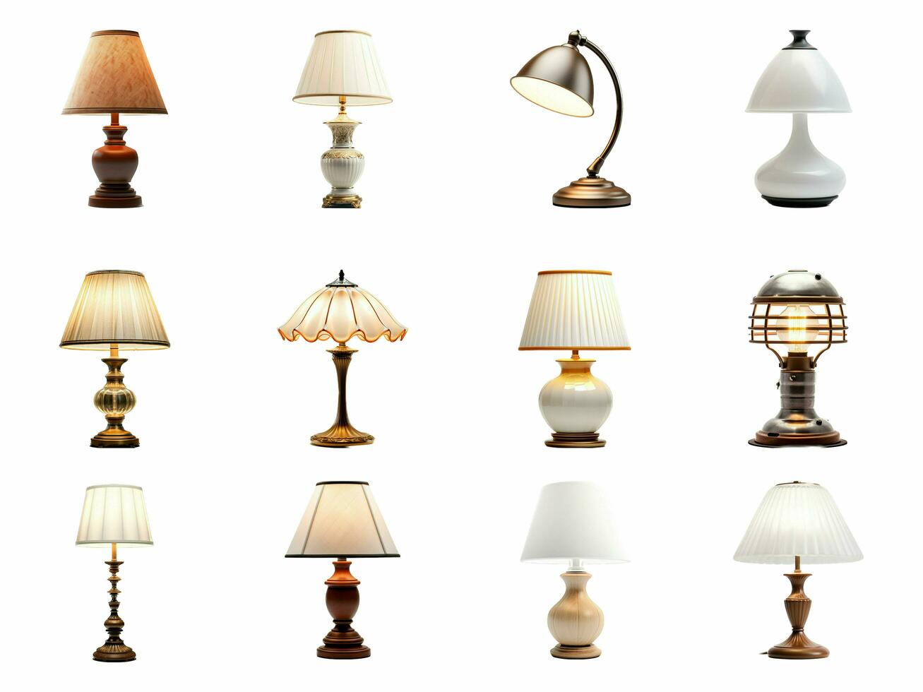 Lamp collection isolated on white background with AI generated. photo