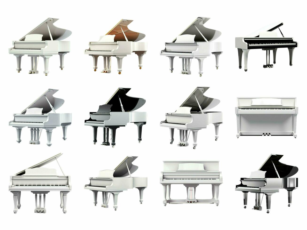 Piano collection isolated on white background with AI generated. photo