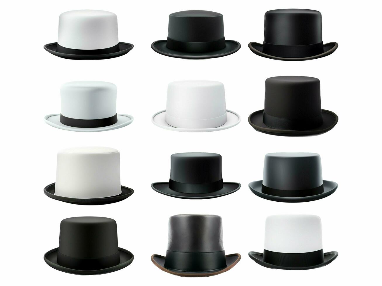 Top hat collection isolated on white background with AI generated. photo