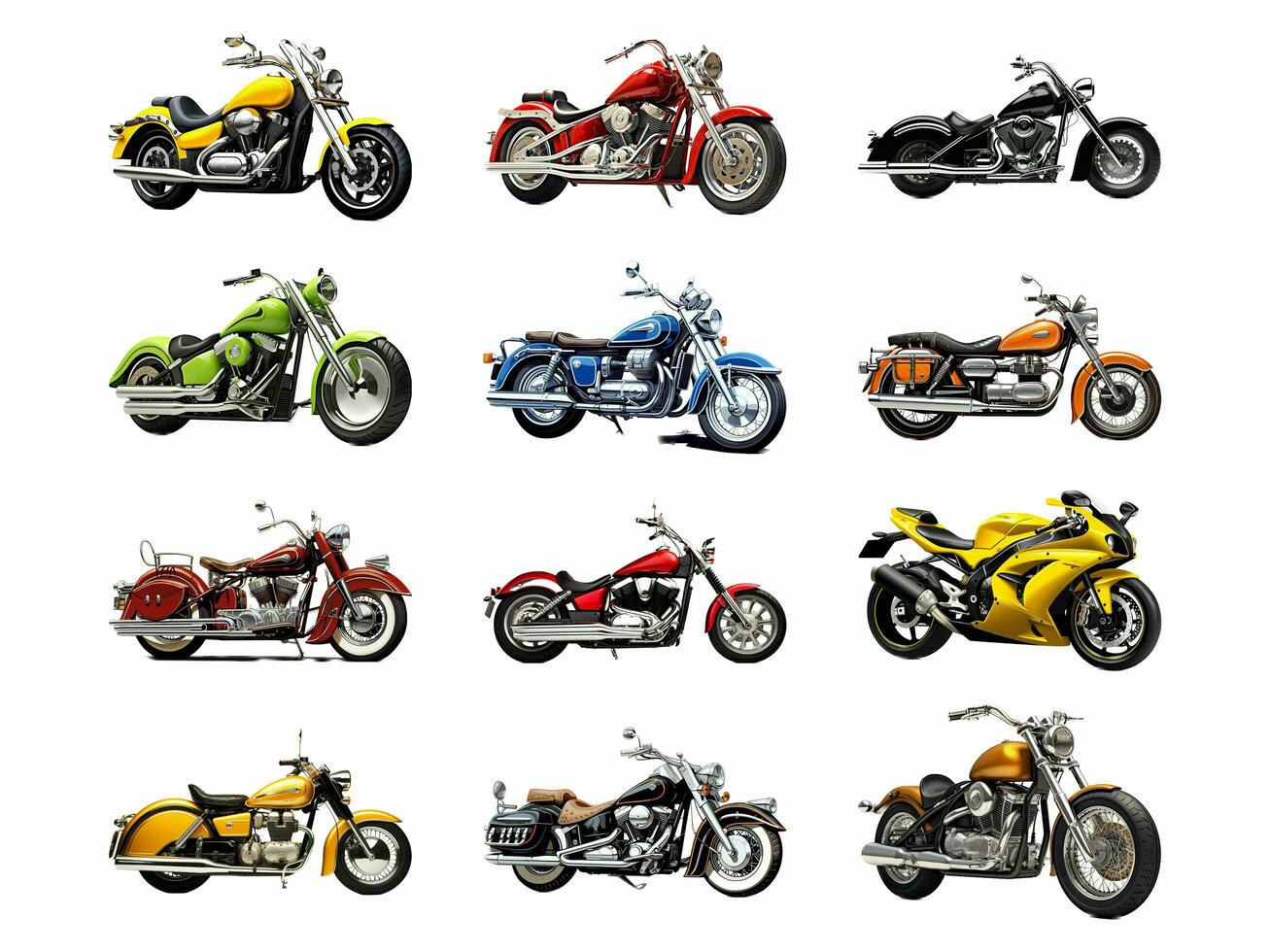 Motorcycle collection isolated on white background with AI generated. photo