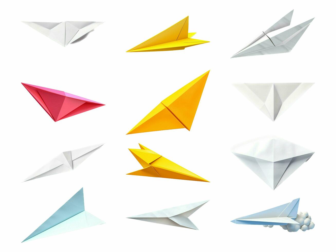 Paper plane collection isolated on white background with AI generated. photo