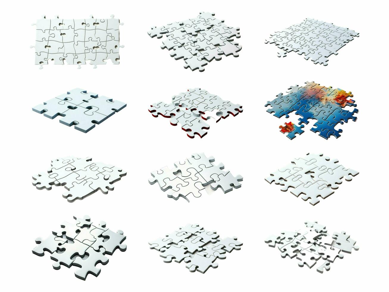 Jigsaw collection isolated on white background with AI generated. photo