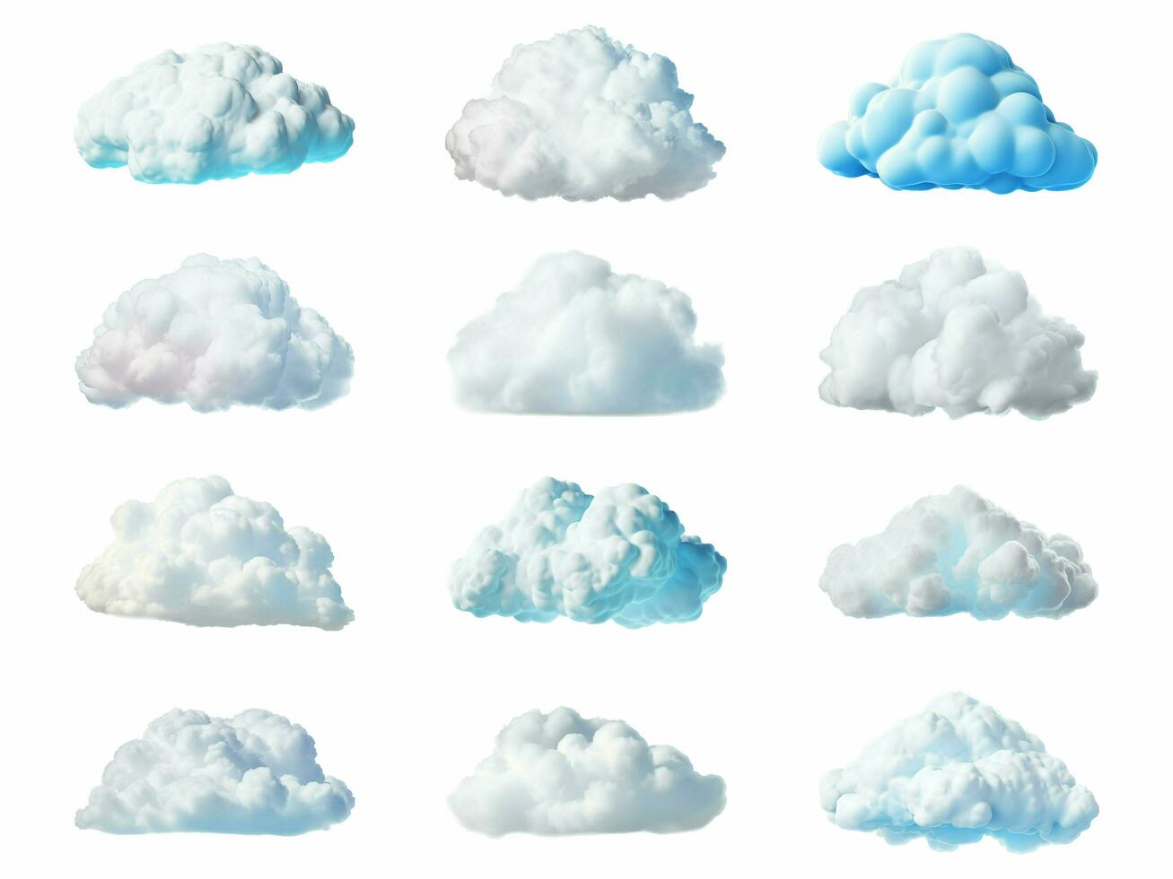 Cloud collection isolated on white background with AI generated. photo