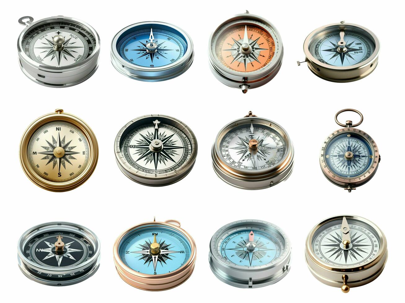Compass collection isolated on white background with AI generated. photo