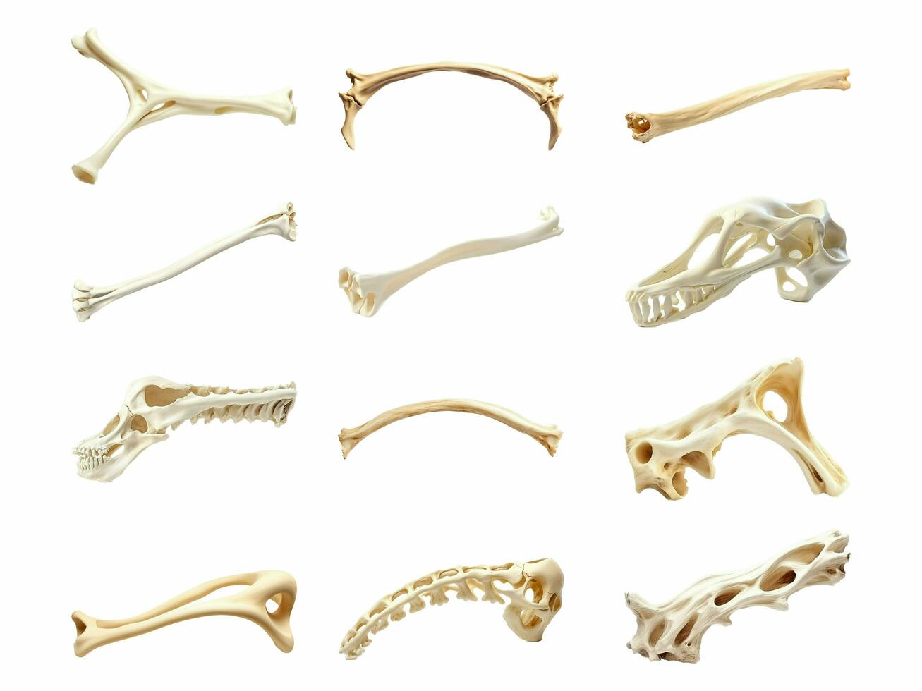 Bone collection isolated on white background with AI generated. photo