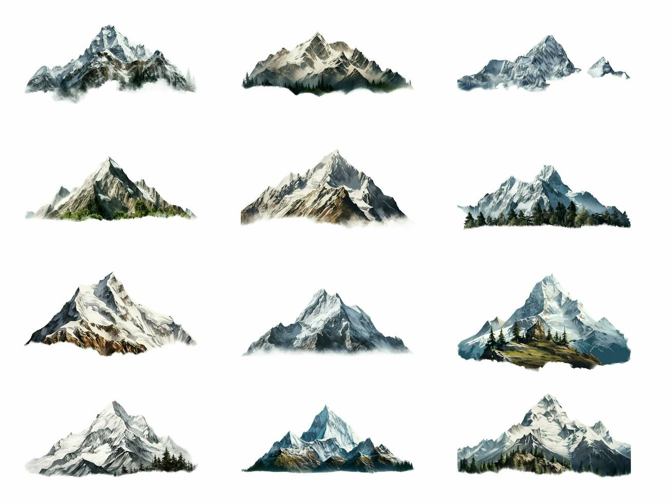 Mountain collection isolated on white background with AI generated. photo