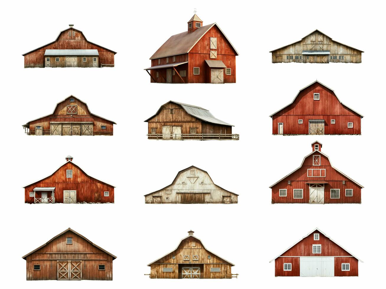 Barn collection isolated on white background with AI generated. photo