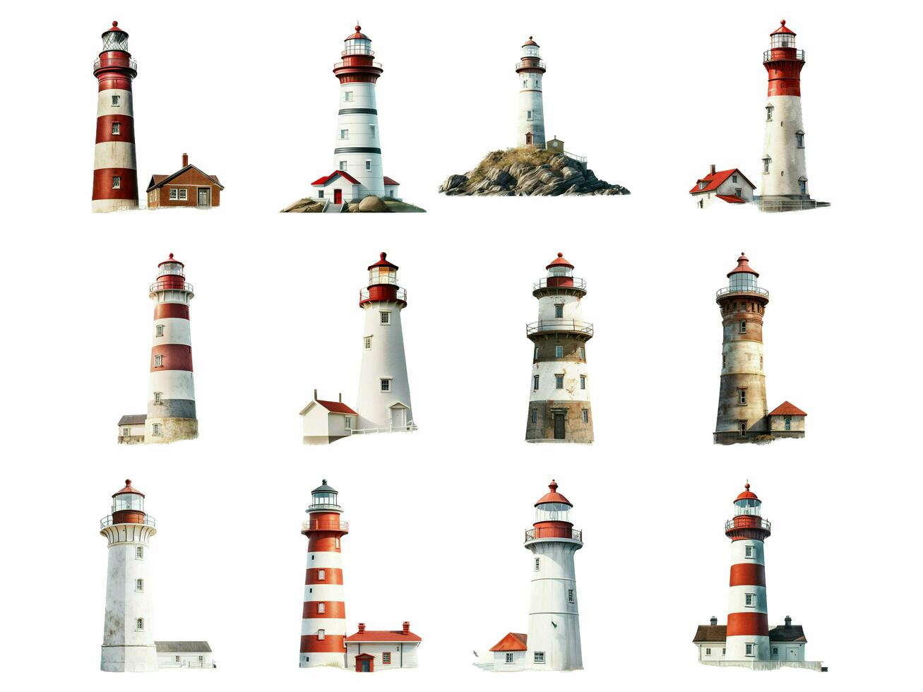 Lighthouse collection isolated on white background with AI generated. photo