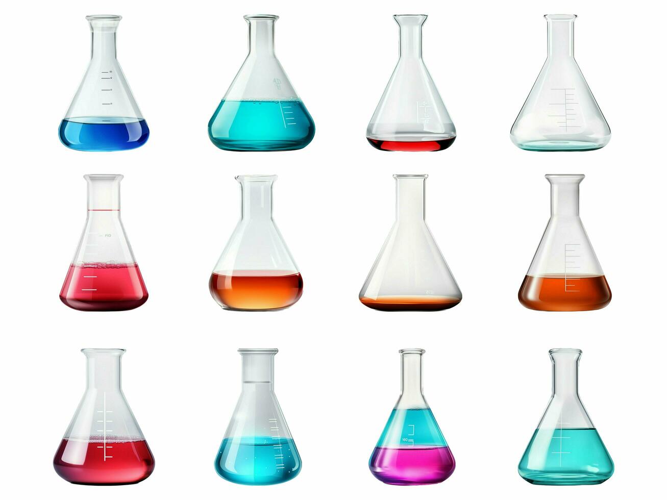 laboratory flask collection isolated on white background with AI generated. photo