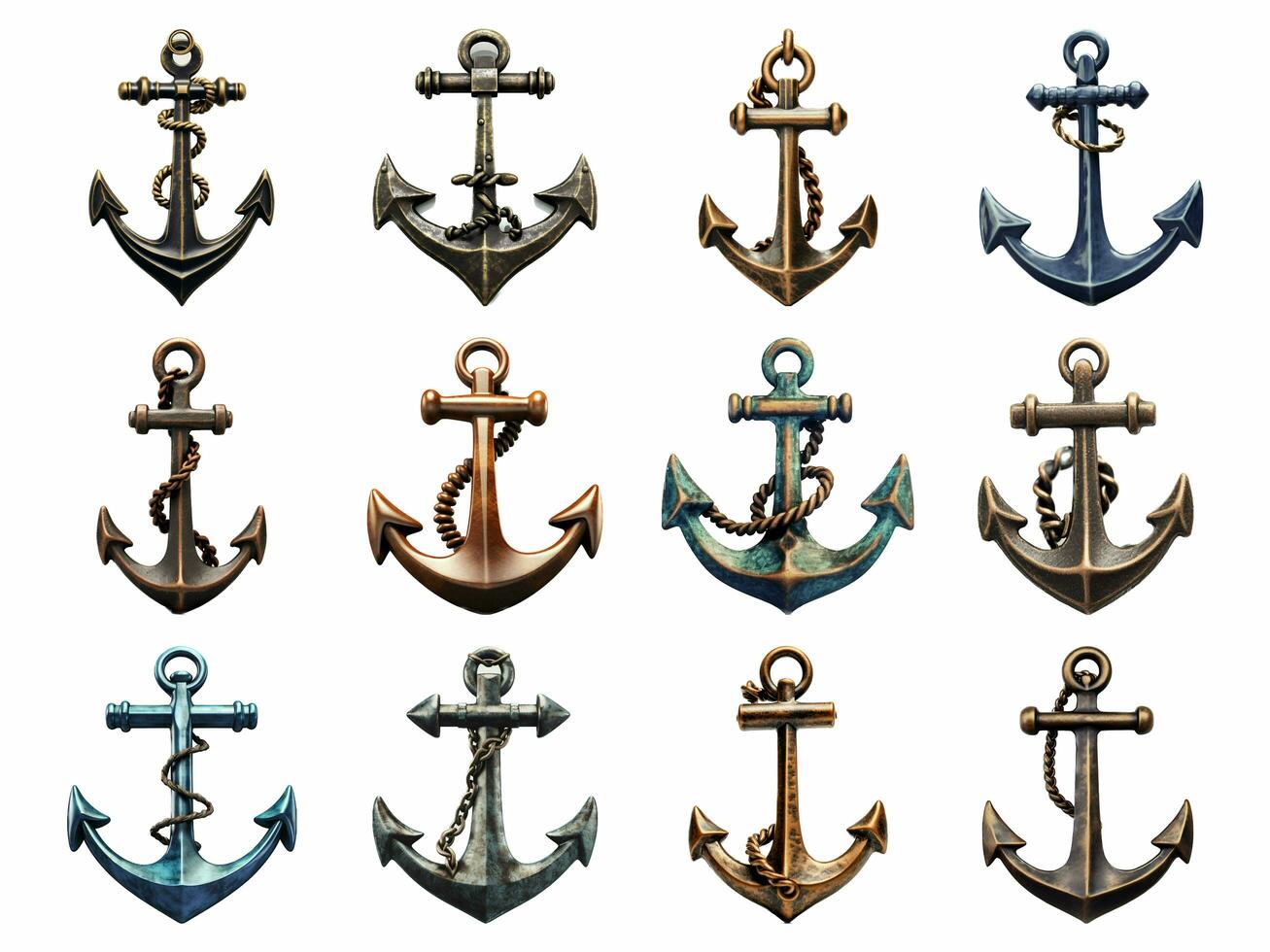 Anchor collection isolated on white background with AI generated. photo