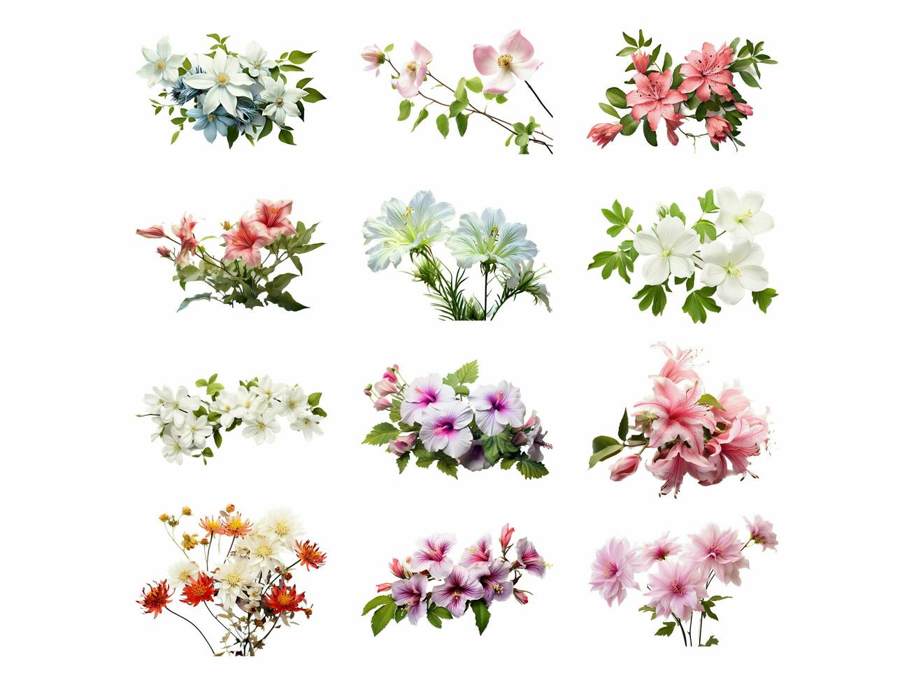 Flora collection isolated on white background with AI generated. photo