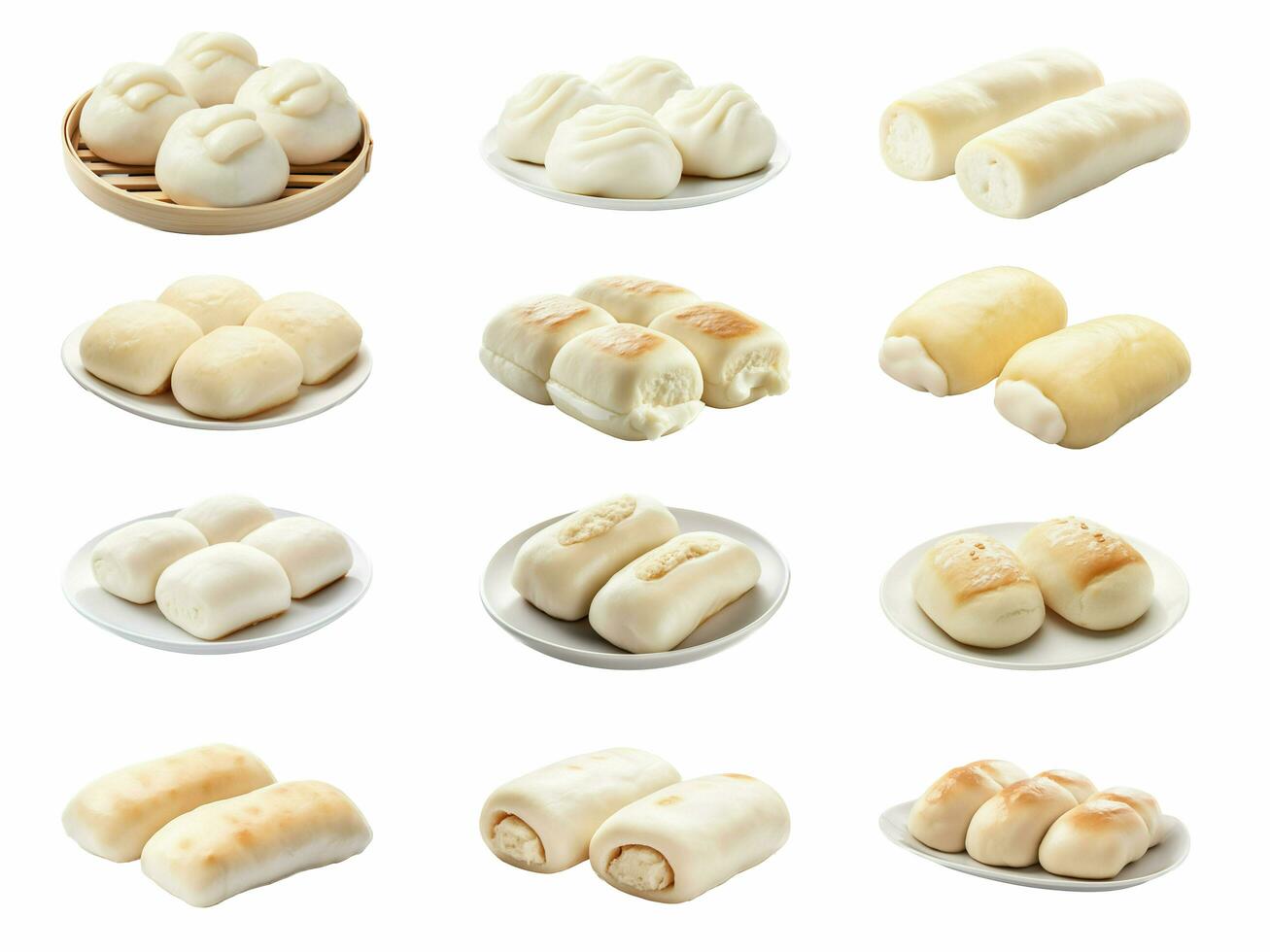 Mantou collection isolated on white background with AI generated. photo