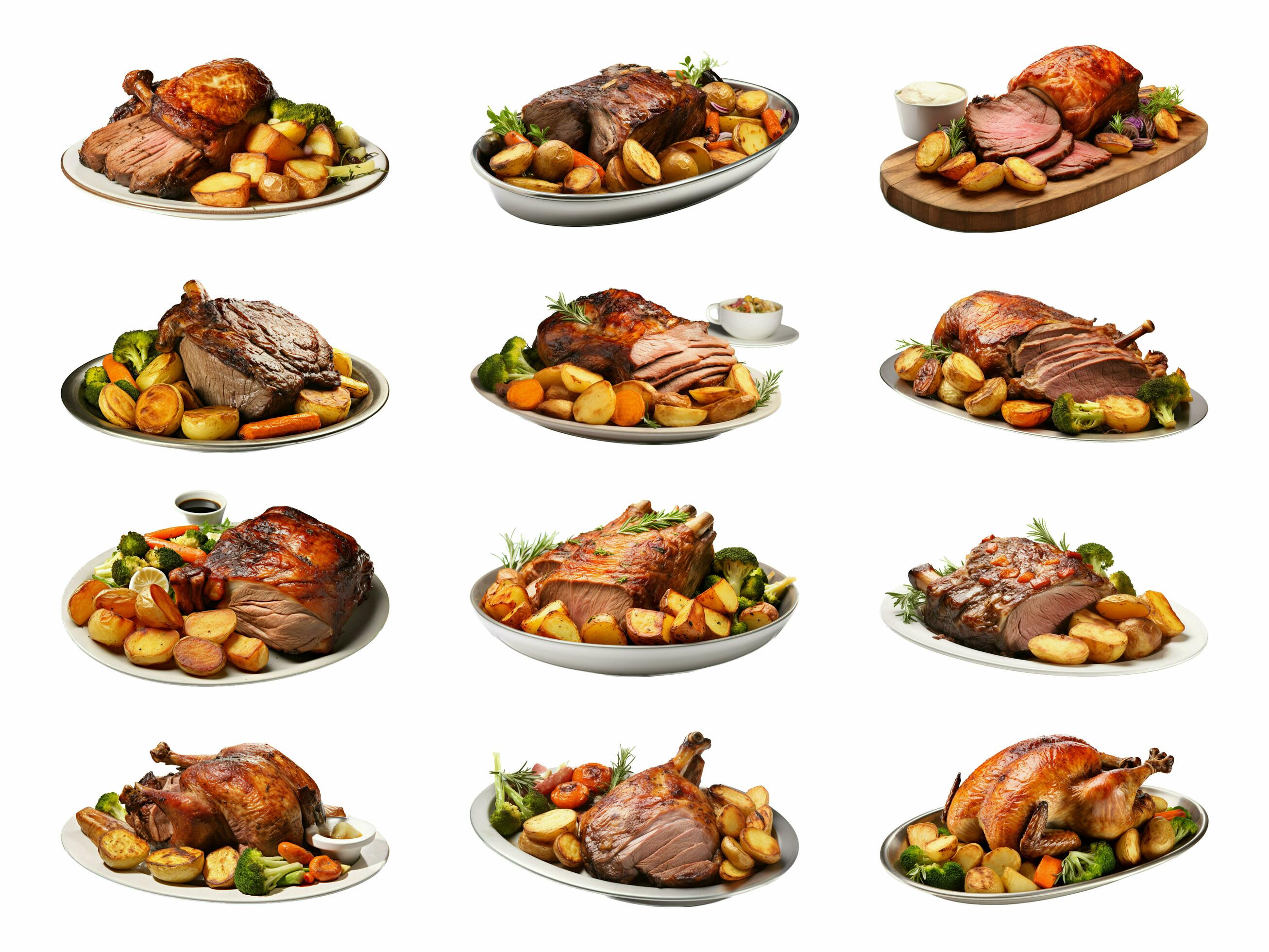 Sunday roast collection isolated on white background with AI generated
