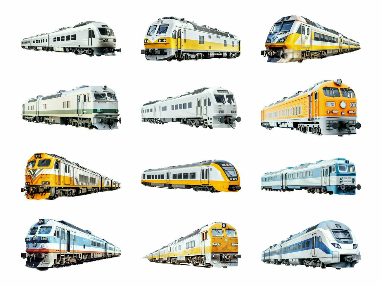 Train collection isolated on white background with AI generated. photo