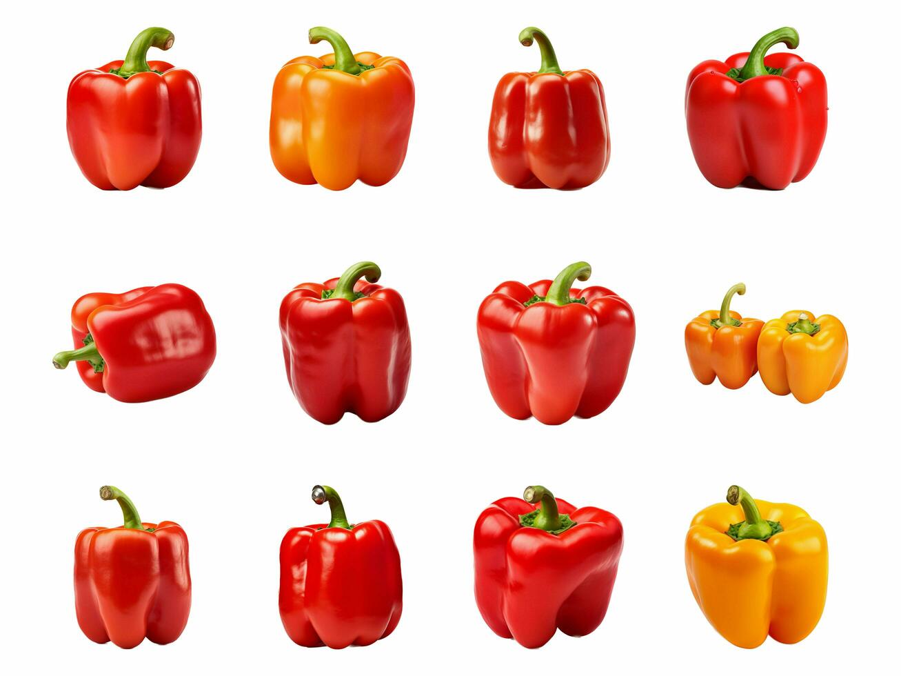Bell pepper collection isolated on white background with AI generated. photo