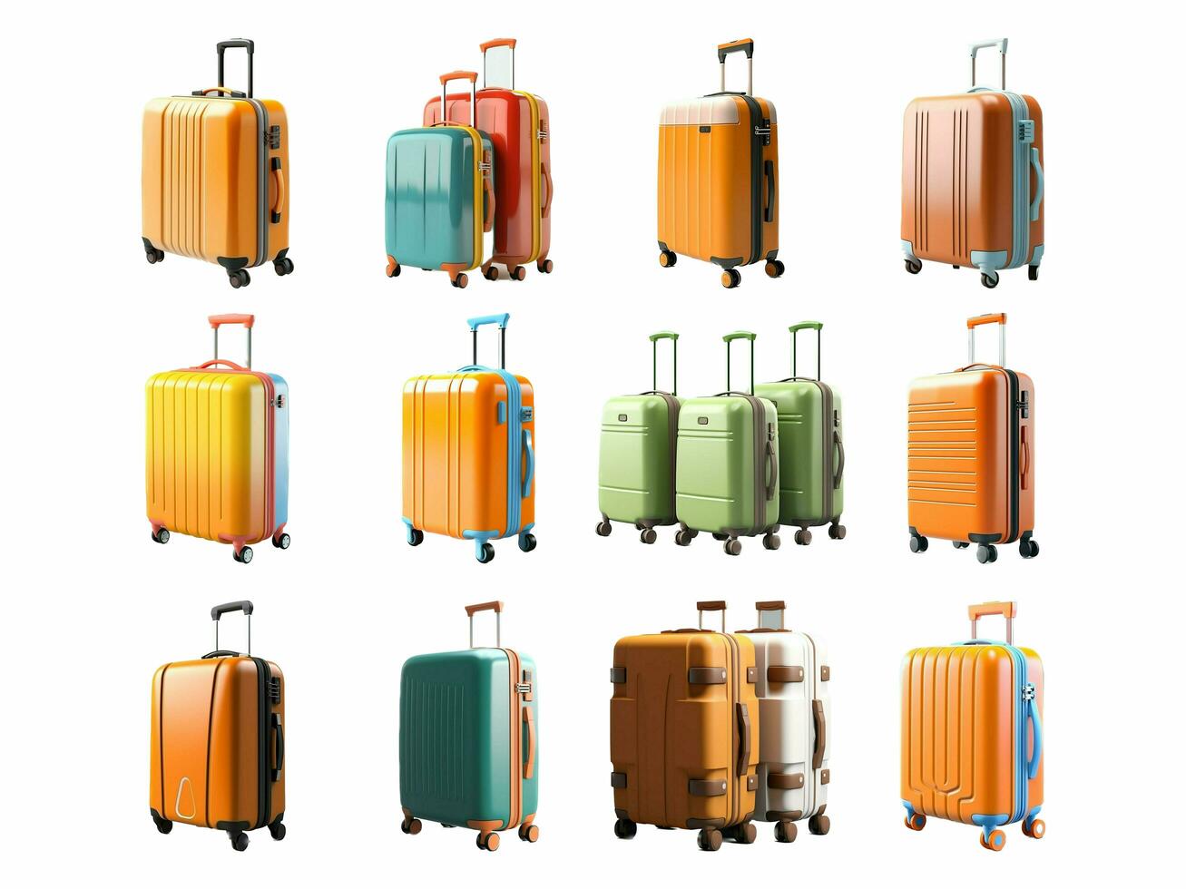 Luggage collection isolated on white background with AI generated. photo