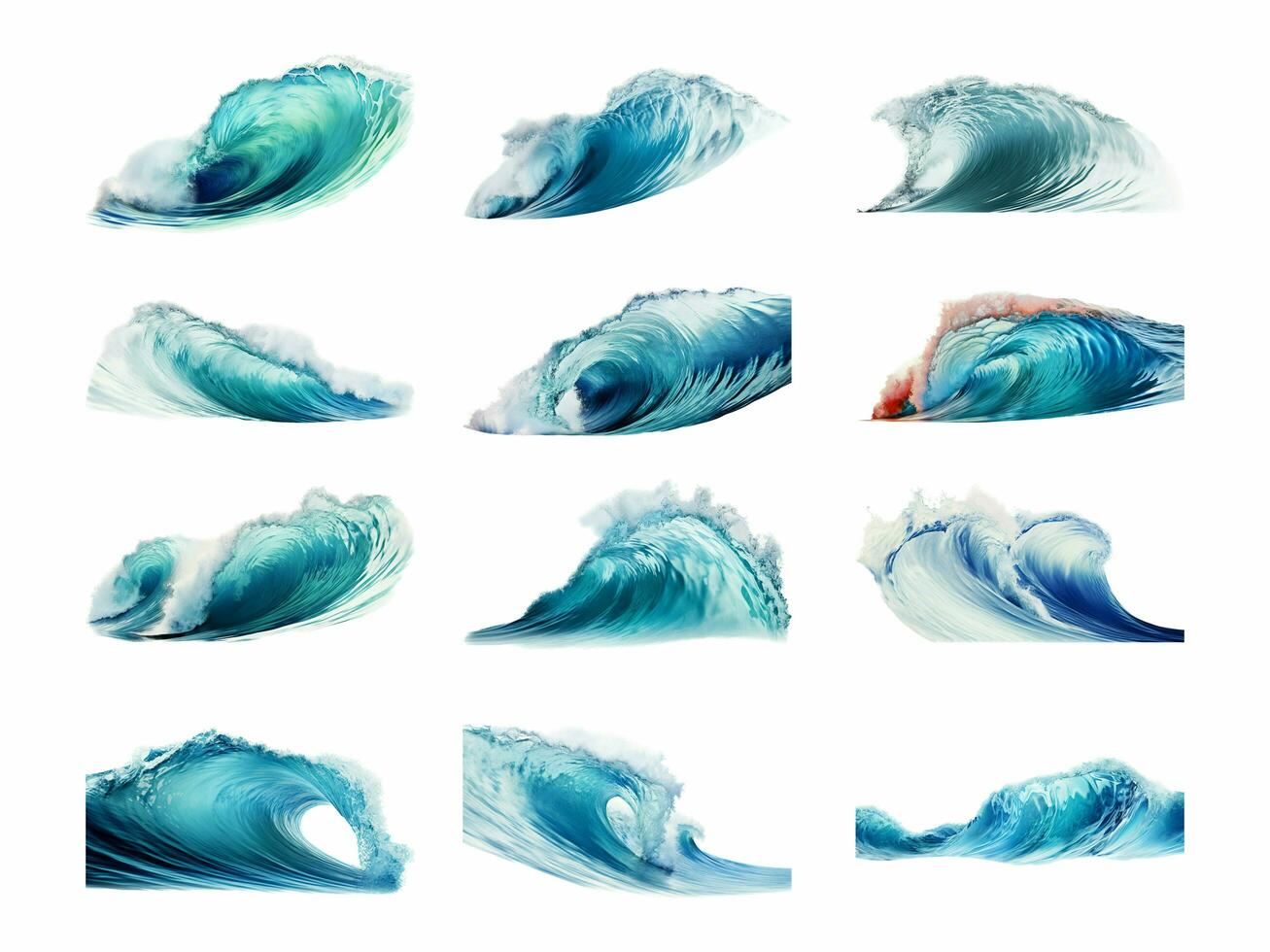 Wave collection isolated on white background with AI generated. photo