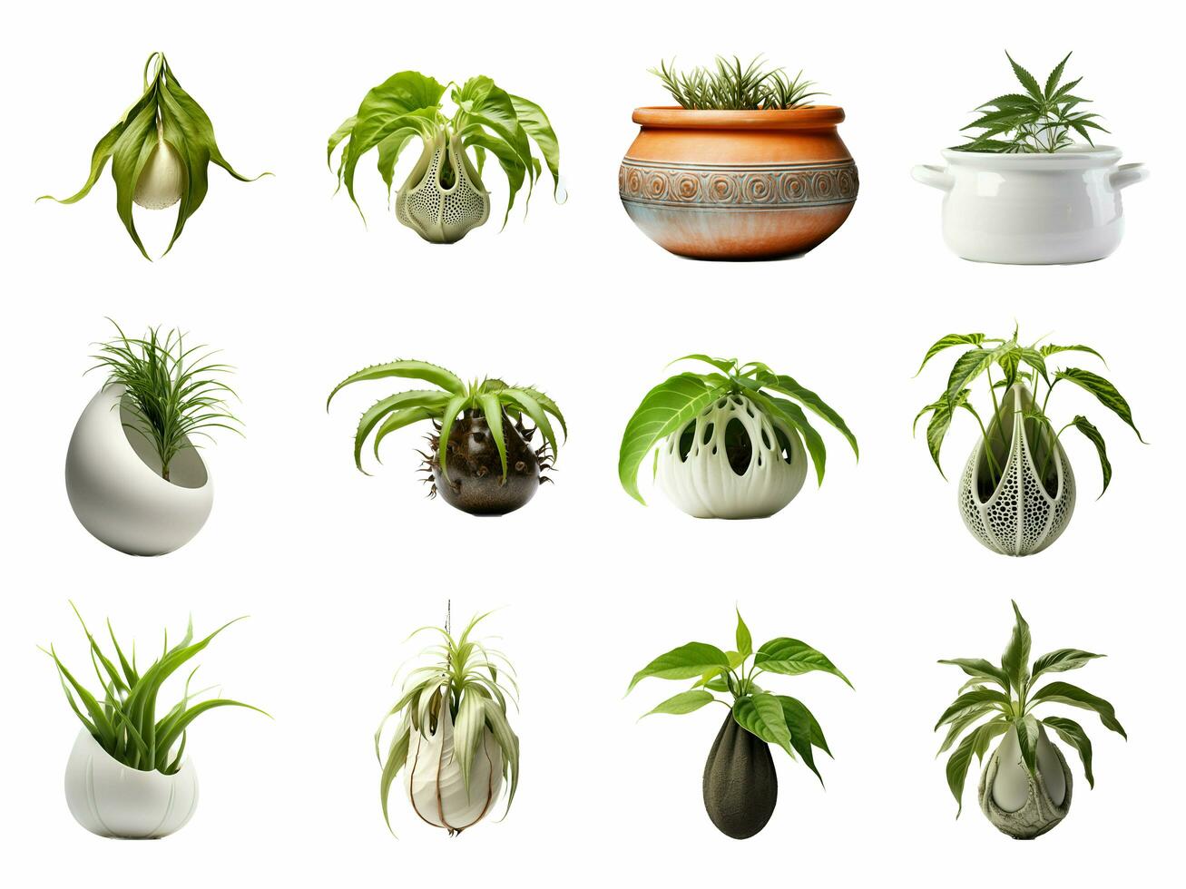 Plant pot collection isolated on white background with AI generated. photo