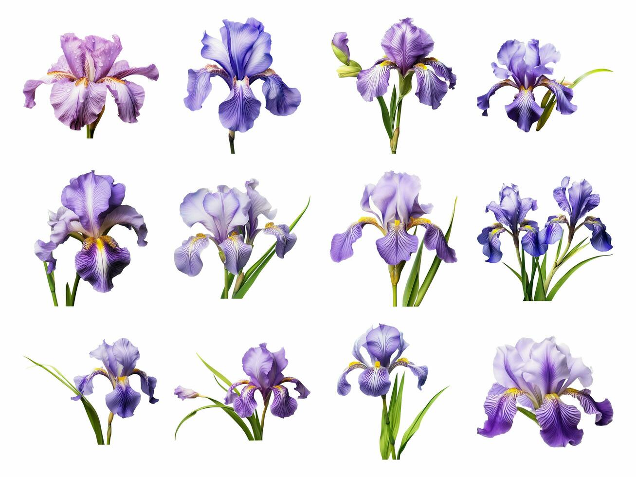 Iris collection isolated on white background with AI generated. photo