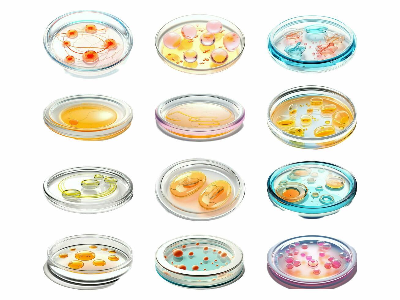 Petri dish collection isolated on white background with AI generated. photo