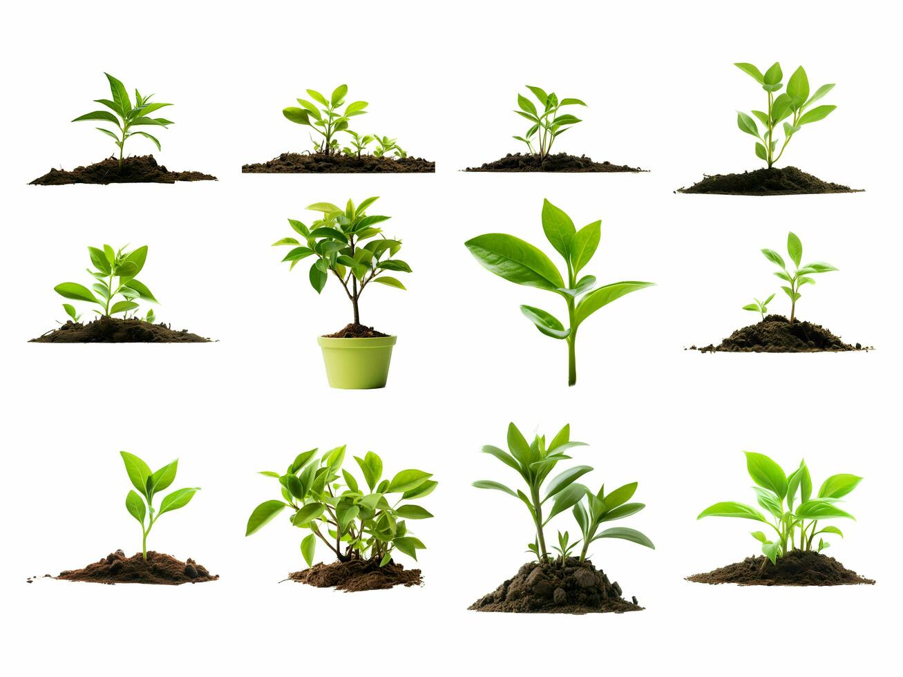 Plant growing collection isolated on white background with AI generated. photo