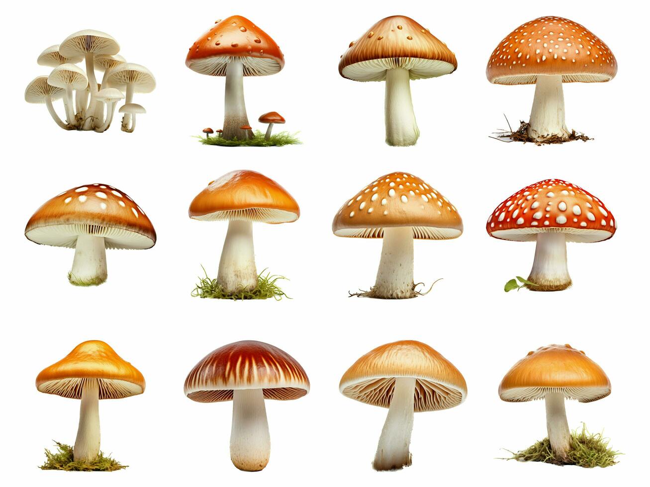 Mushroom collection isolated on white background with AI generated. photo
