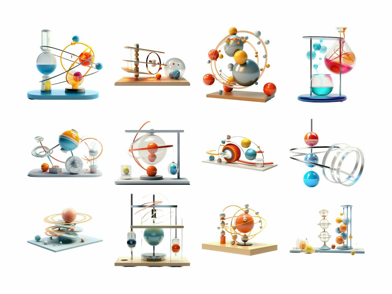 Physics collection isolated on white background with AI generated. photo