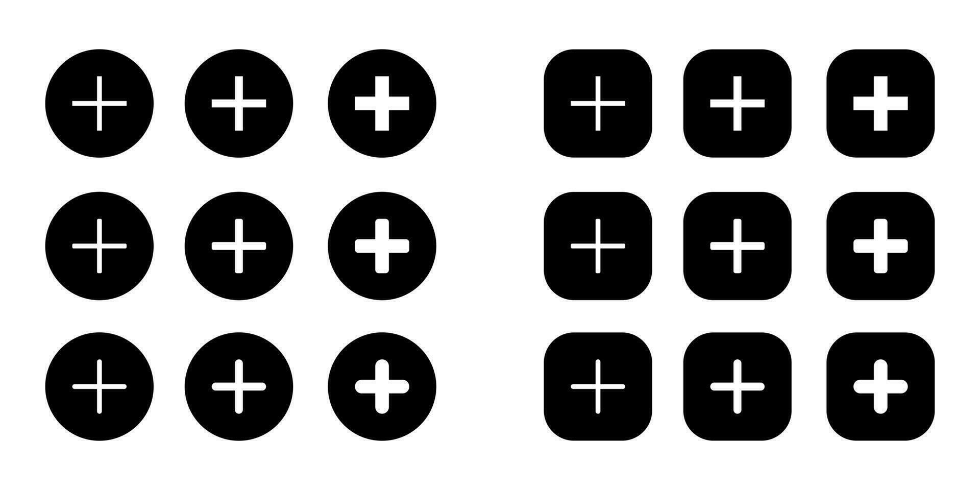 Add button icon vector. Social media plus symbol in different variations vector