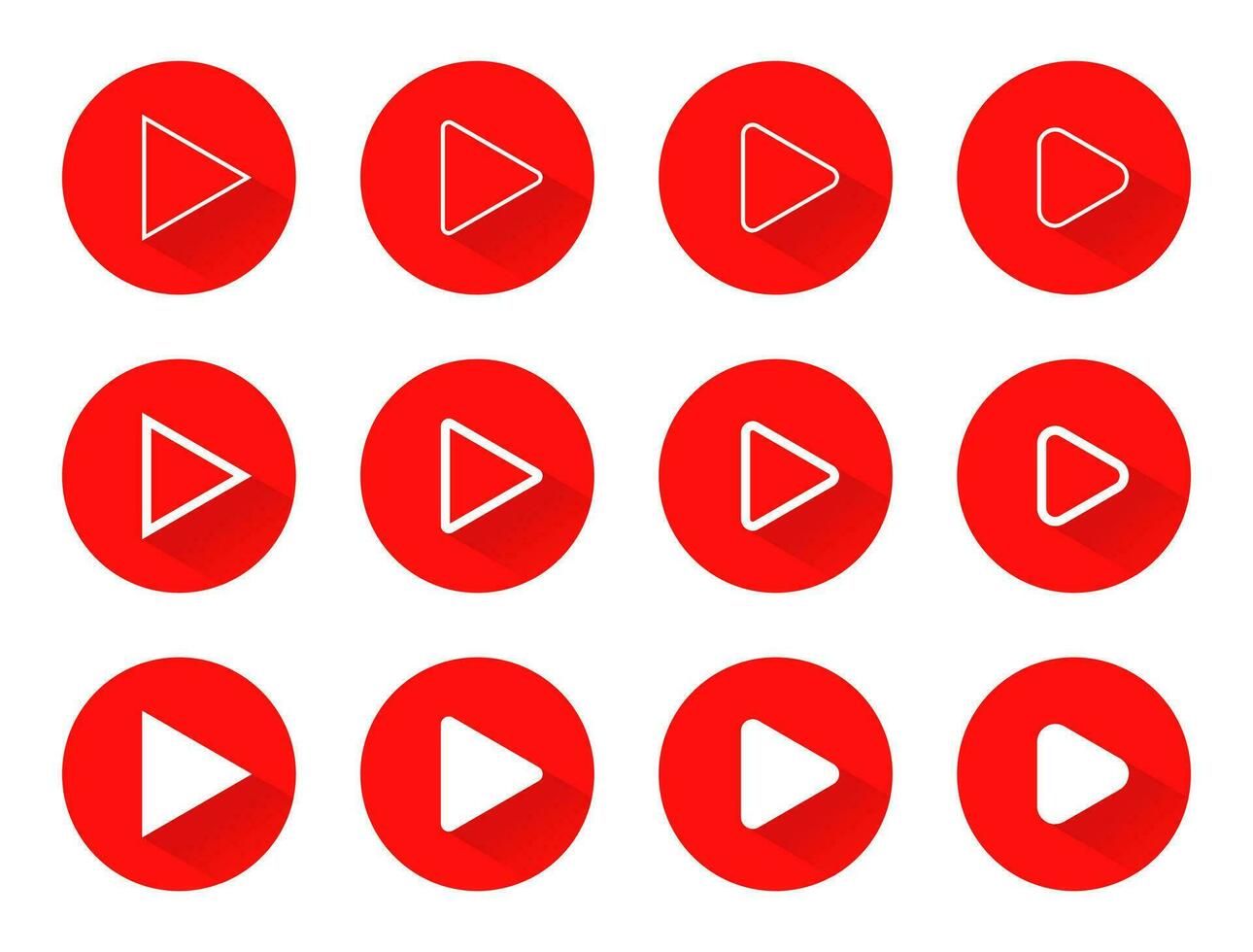 Play button vector in flat style. Streaming video symbol in different variations
