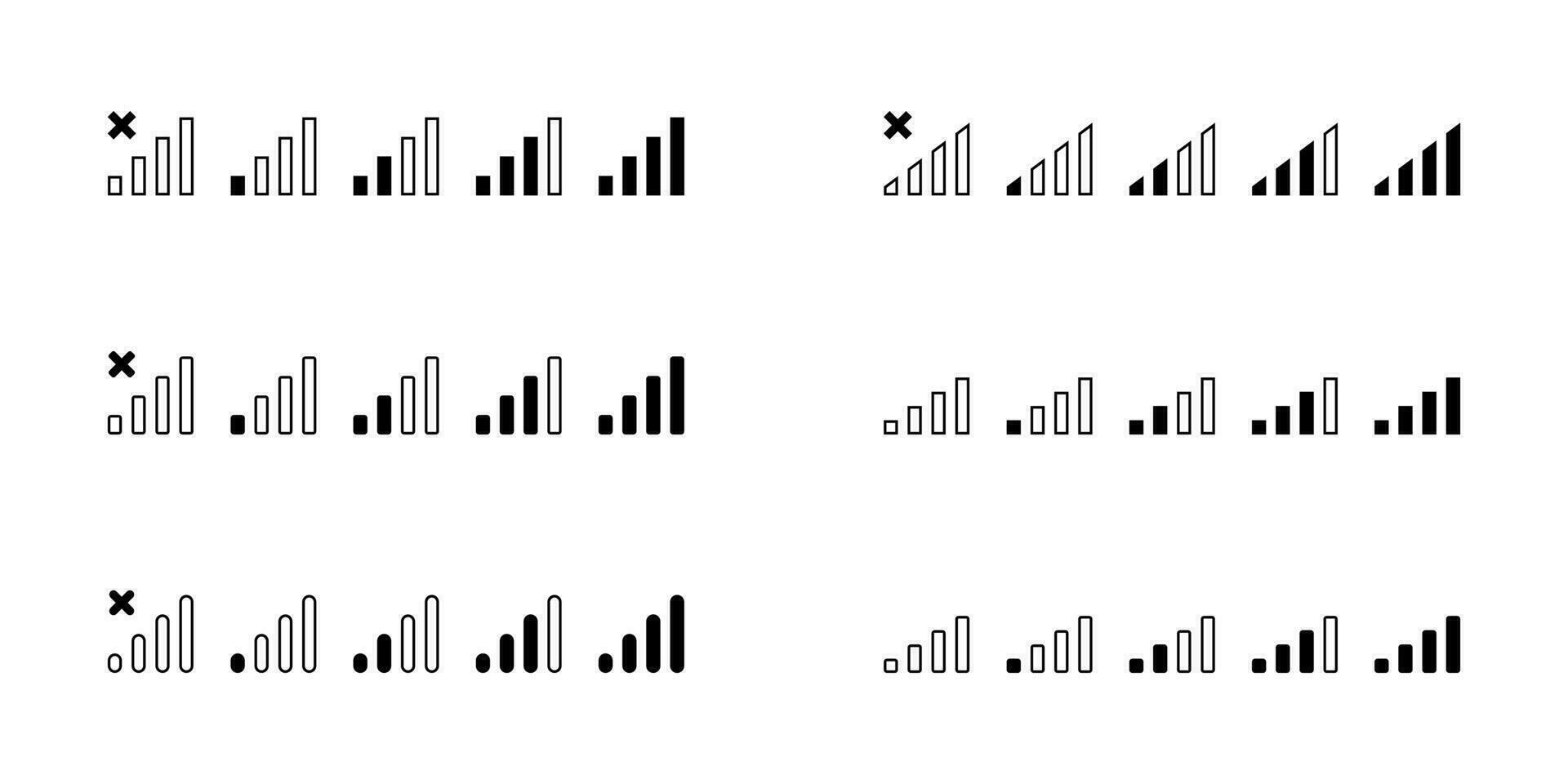 Signal strength indicator bar icon vector. Mobile phone network level sign symbol vector