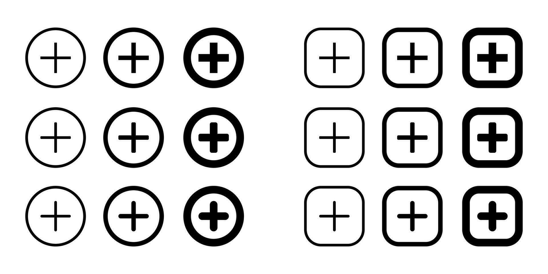 Add button icon vector set collection. Social media plus sign symbol