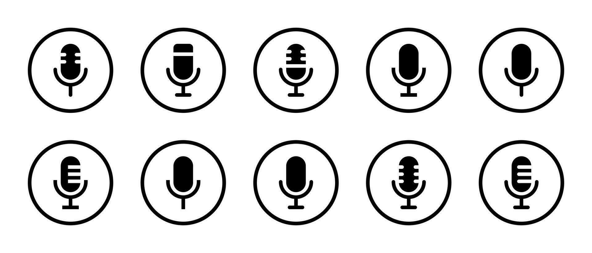 Voice recorder, microphone icon vector in circle line