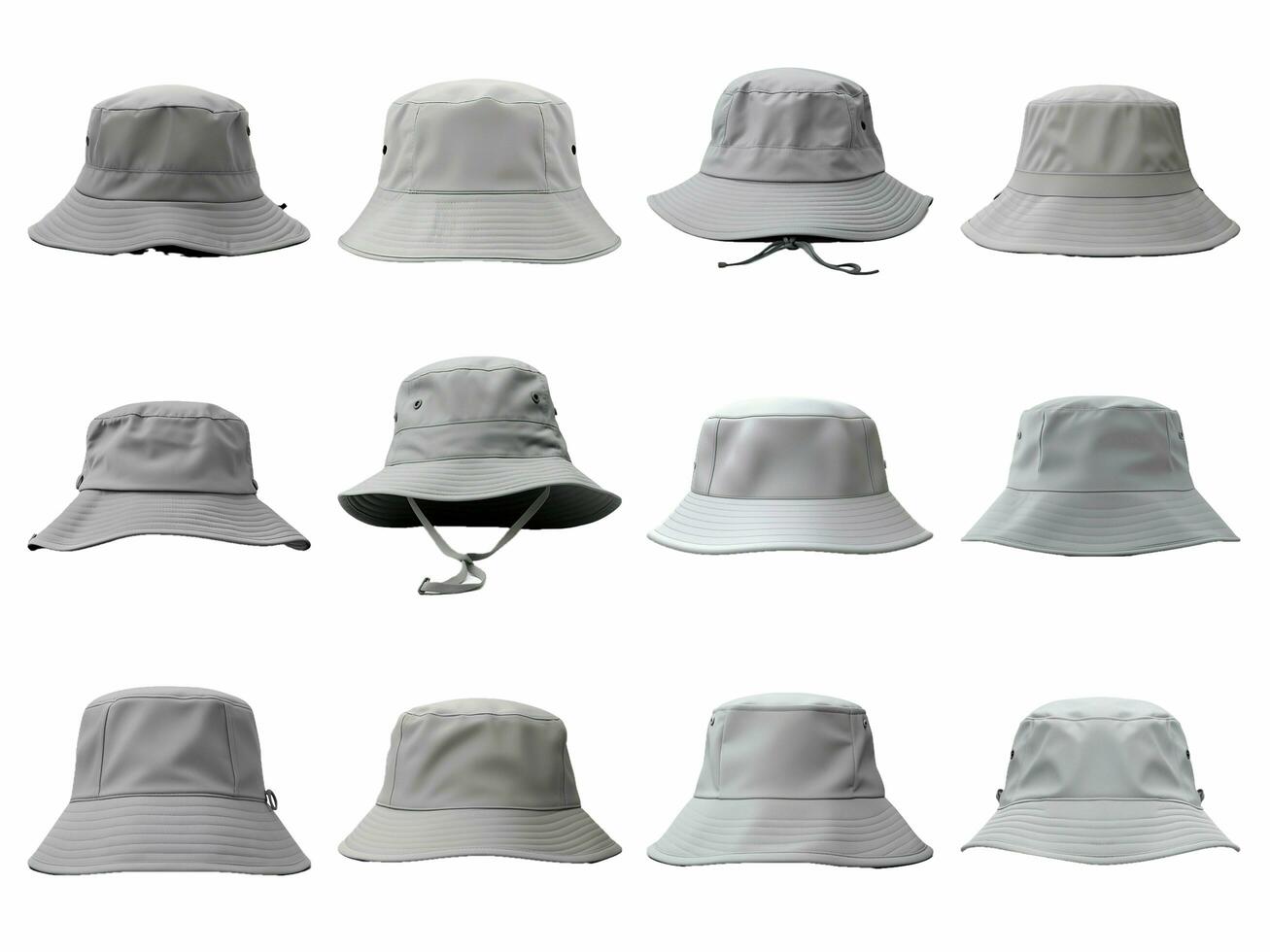 Gray bucket hat collection isolated on white background with AI generated. photo