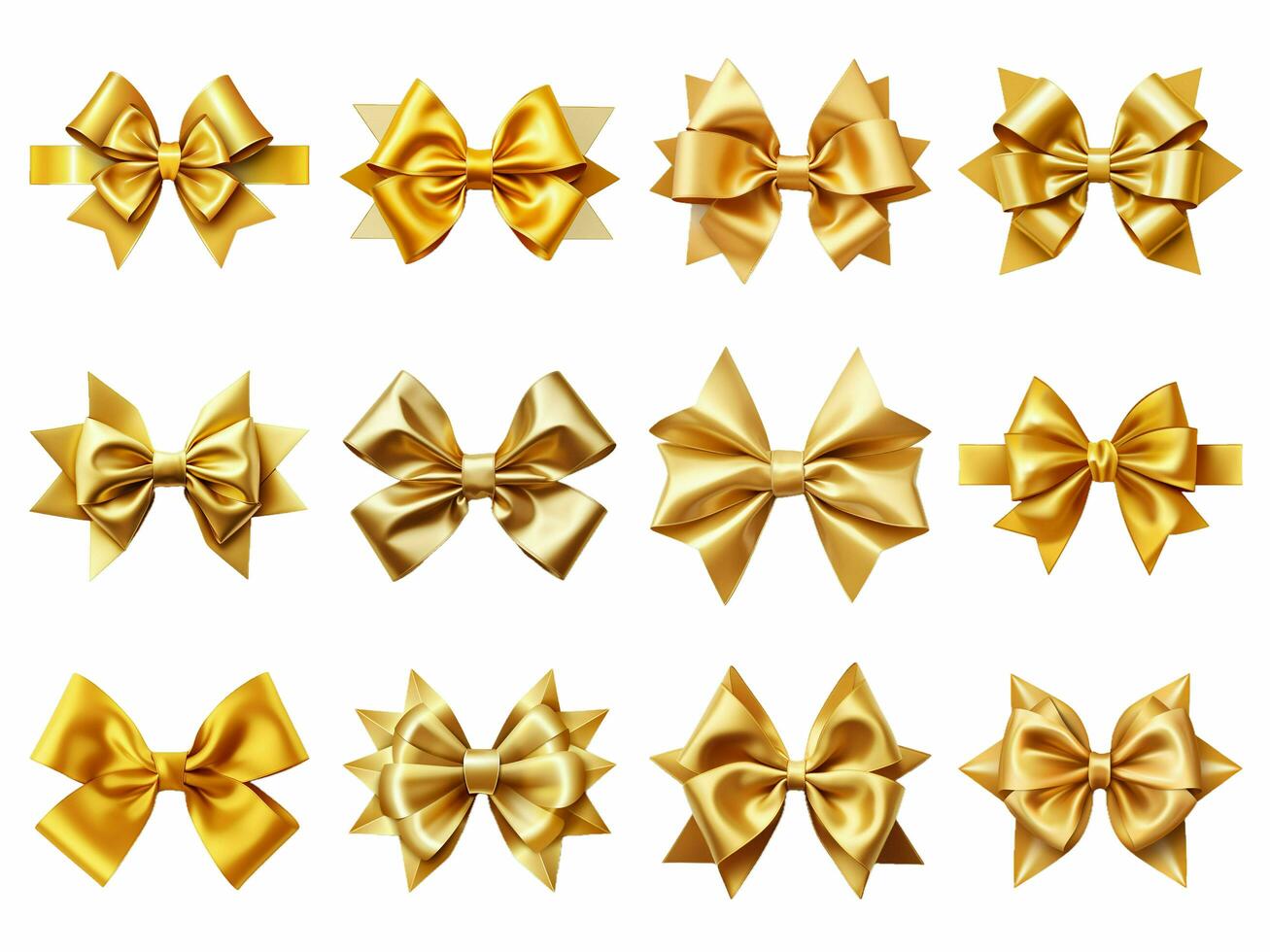 Yellow ribbon and bow collection isolated on white background with AI generated. photo