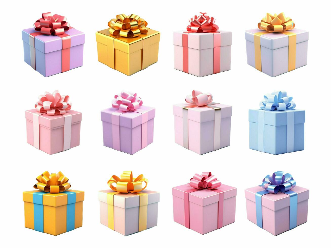 Gift box collection isolated on white background with AI generated. photo